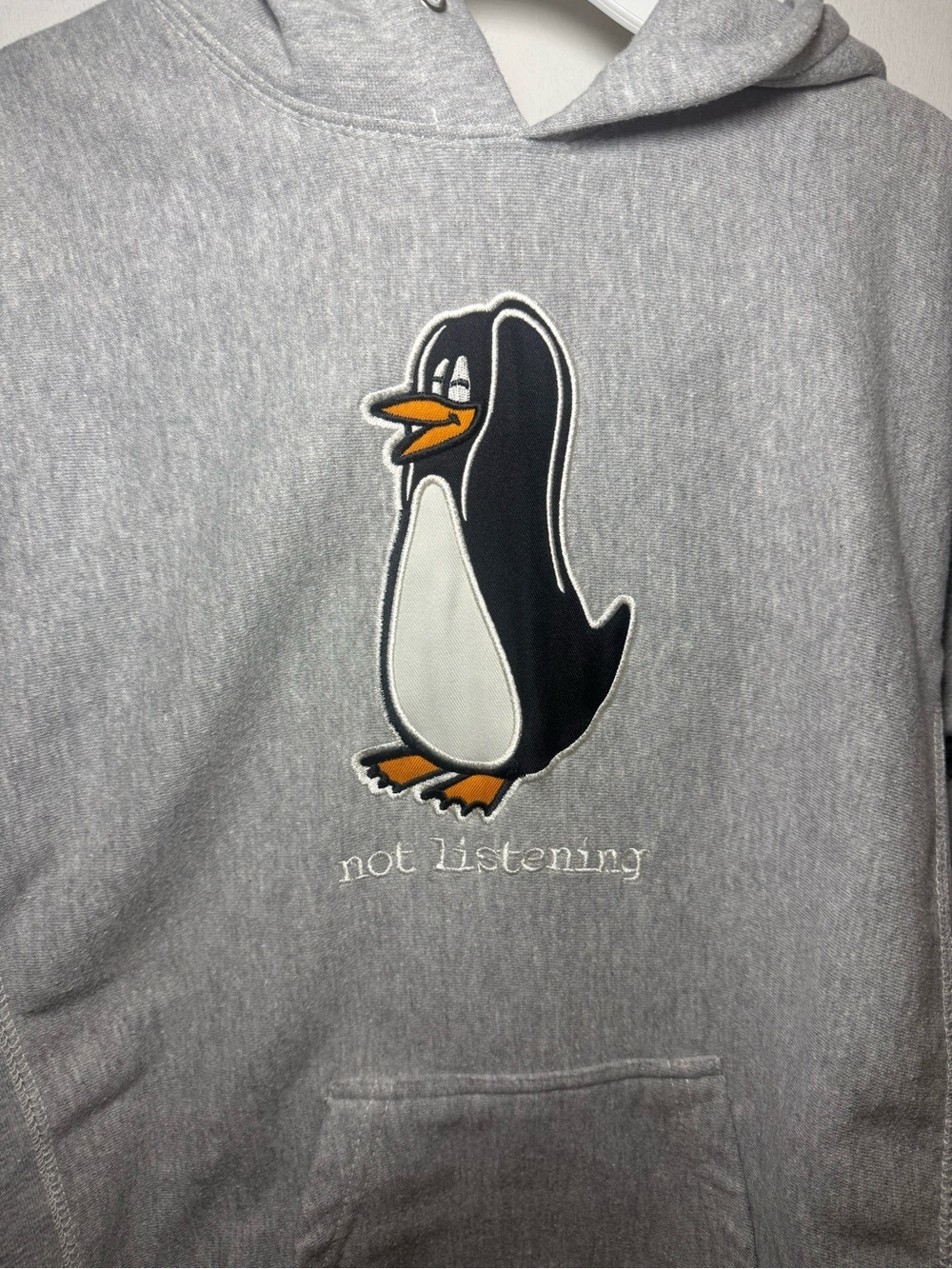 Steve & Barry's Vintage 90's Gray Penguin Graphic Hoodie "Not Listening" Kids L - Picture 2 of 7